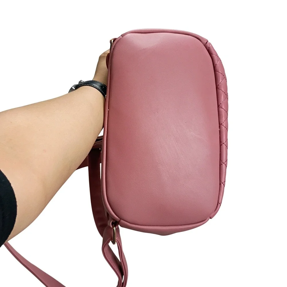 BP Mini Backpack Womens Small Pink Quilted Faux Leather Tassel Gold
